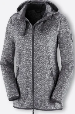 Jacken| Kapuzenfleecejacke mit abnehmbarer Kapuze grau-weiß-gemustert