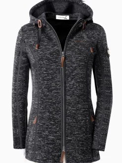 Jacken| Kapuzenfleecejacke mit Umlegekragen schwarz-meliert