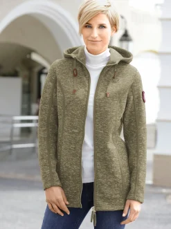 Jacken| Kapuzenfleecejacke mit Umlegekragen schilf-meliert
