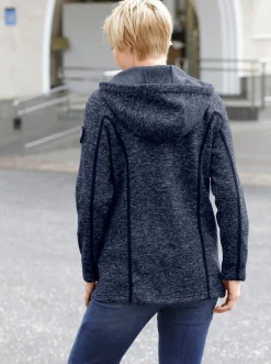 Jacken| Kapuzenfleecejacke mit Umlegekragen marine-meliert