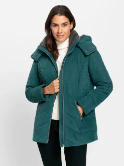 Jacken| Kapuzenjacke in Micro-Moss-Qualität petrol