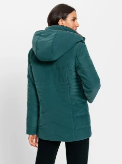 Jacken| Kapuzenjacke in Micro-Moss-Qualität petrol