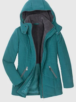 Jacken| Kapuzenjacke in Micro-Moss-Qualität petrol