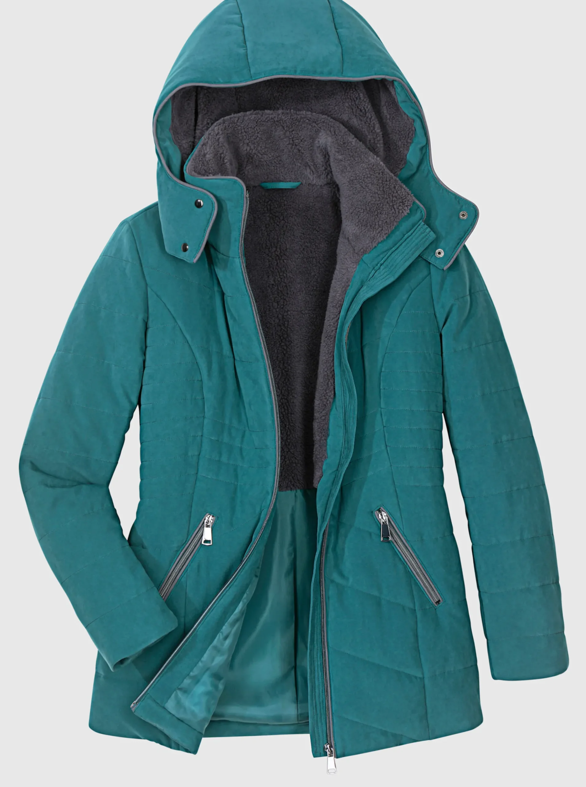 Jacken| Kapuzenjacke in Micro-Moss-Qualität petrol