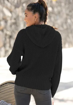Pullover|LASCANA Kapuzenpullover schwarz