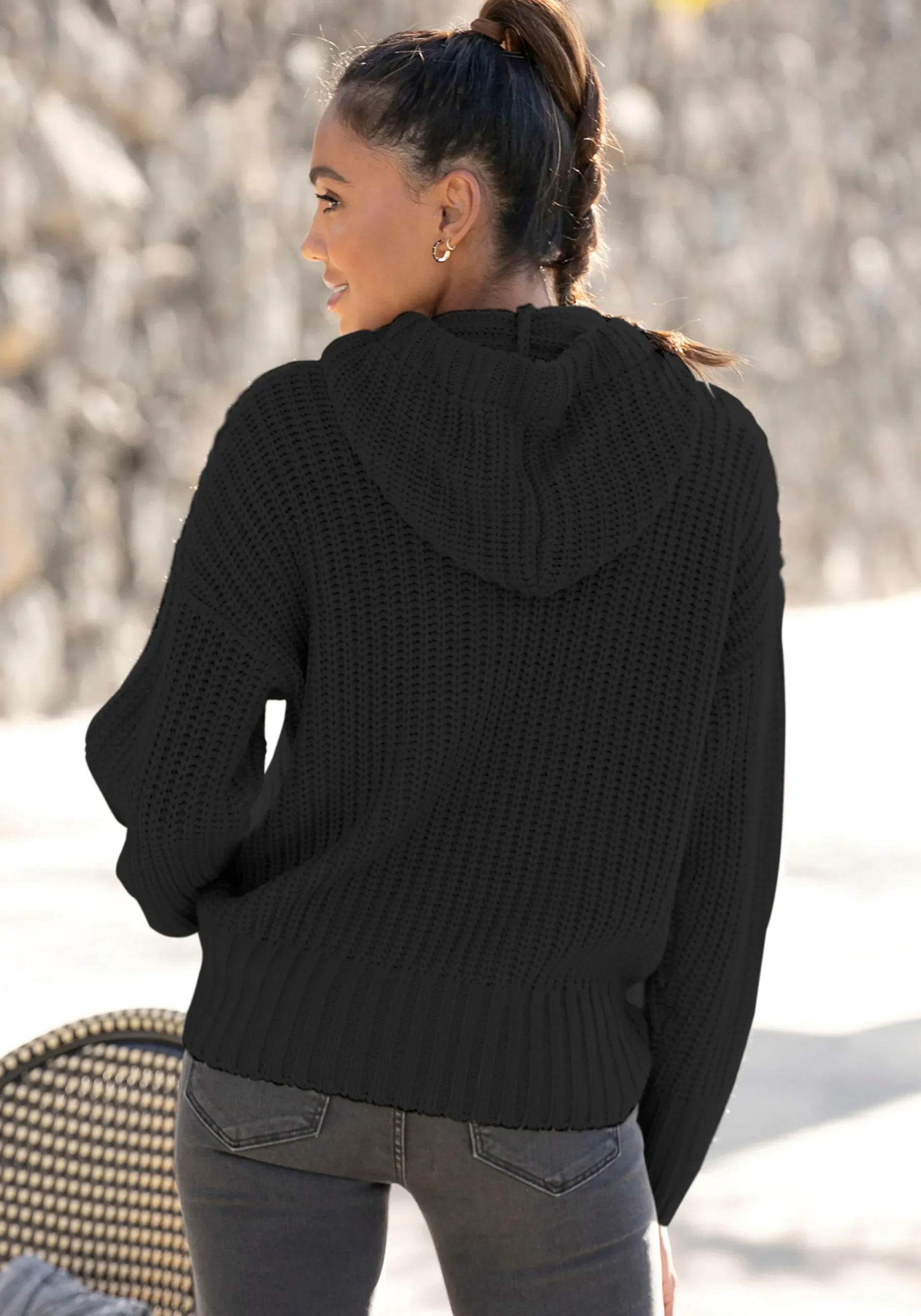 Pullover|LASCANA Kapuzenpullover schwarz