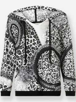 Pullover|heine Kapuzenpullover mit Glitzersteinchen ecru-schwarz-bedruckt