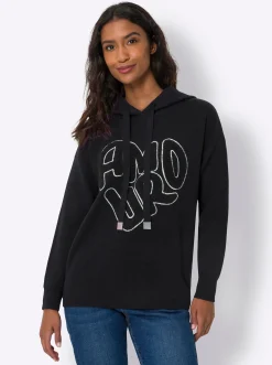 Pullover|heine Kapuzenpullover mit Tunnelzug und Bindeband am Kragen schwarz