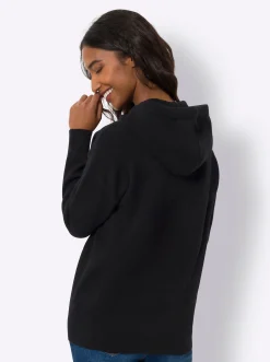Pullover|heine Kapuzenpullover mit Tunnelzug und Bindeband am Kragen schwarz