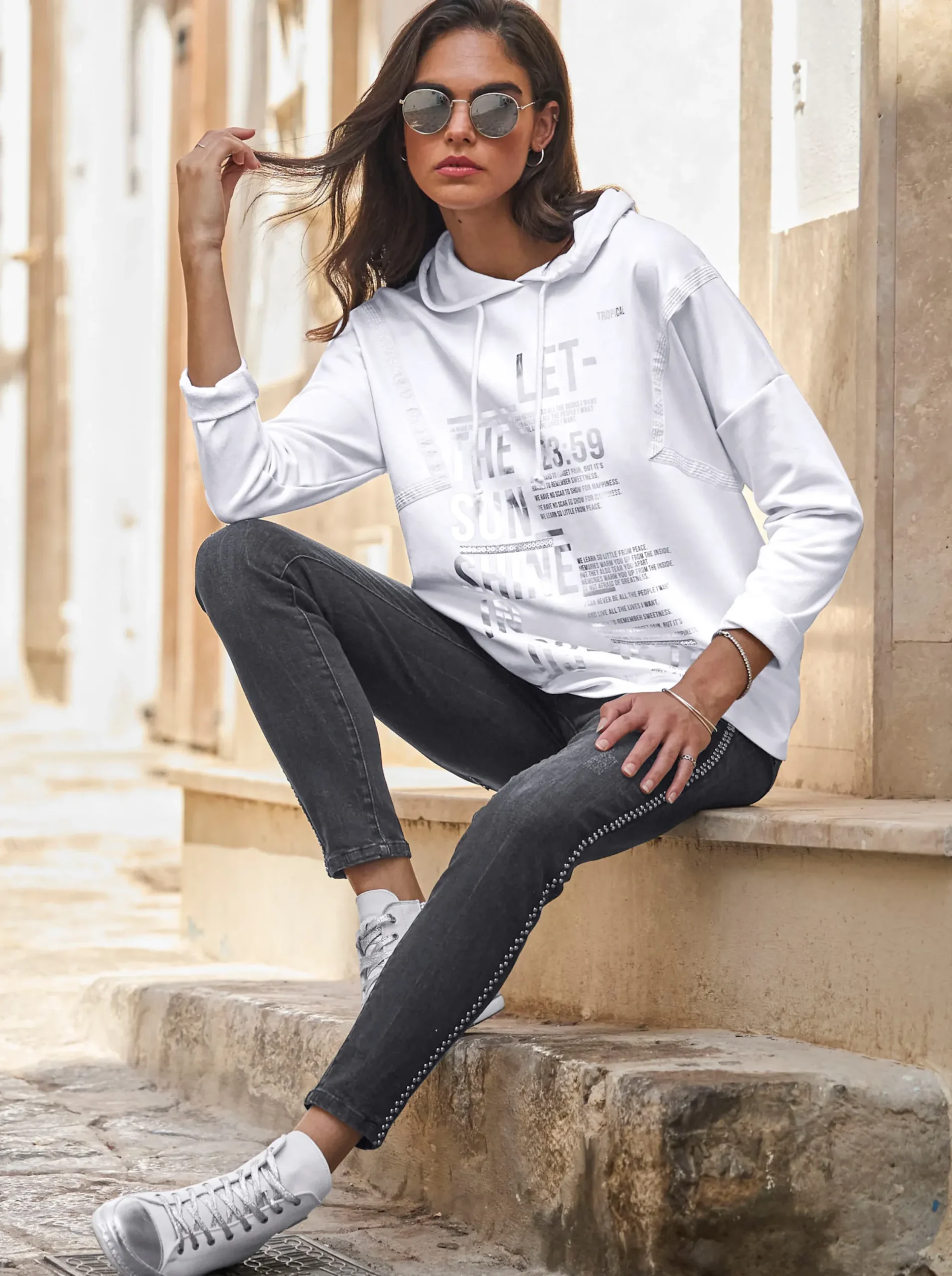 Pullover|Shirts|heine Kapuzenshirt im Oversize-Schnitt weiß