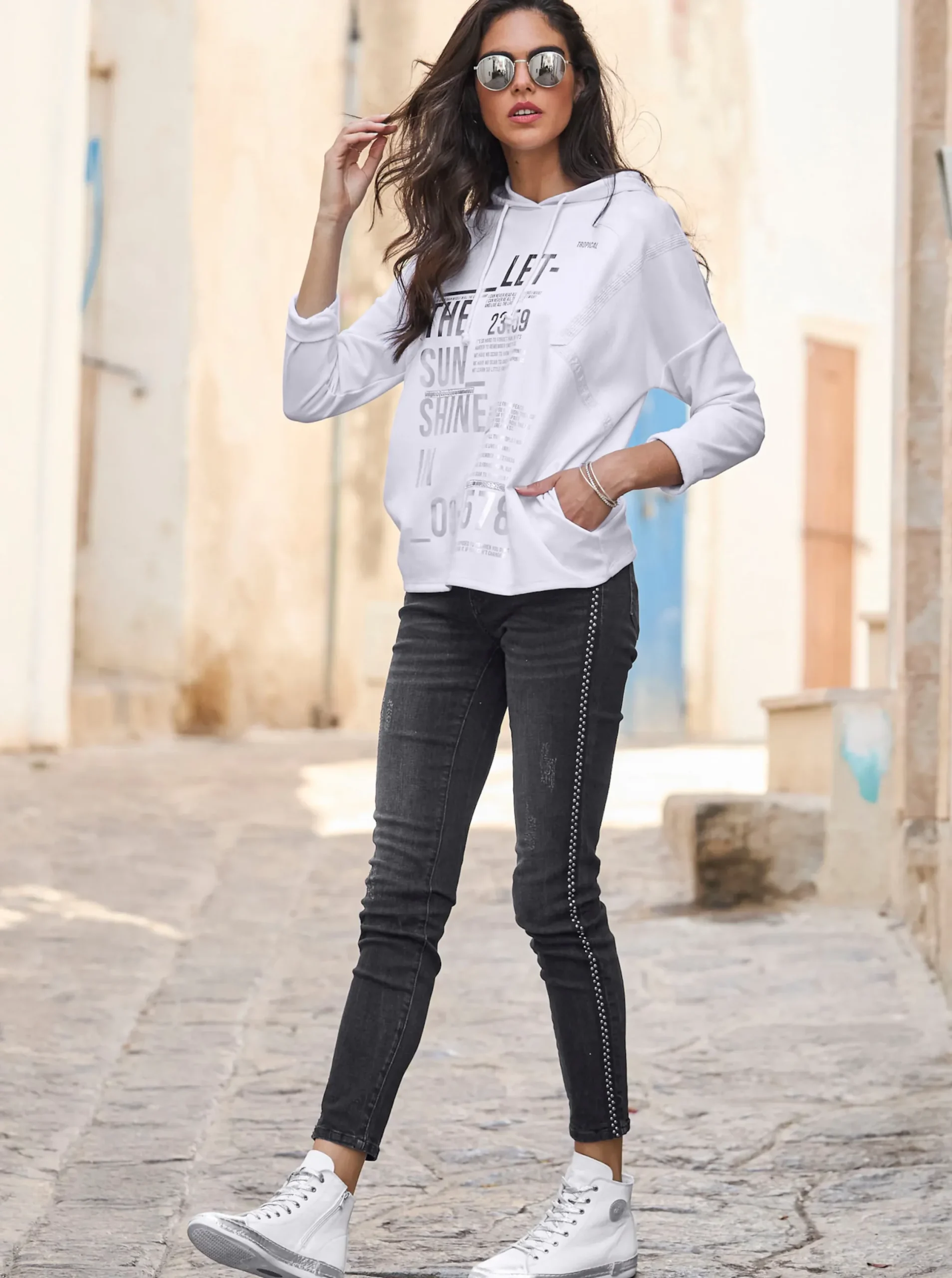 Pullover|Shirts|heine Kapuzenshirt im Oversize-Schnitt weiß
