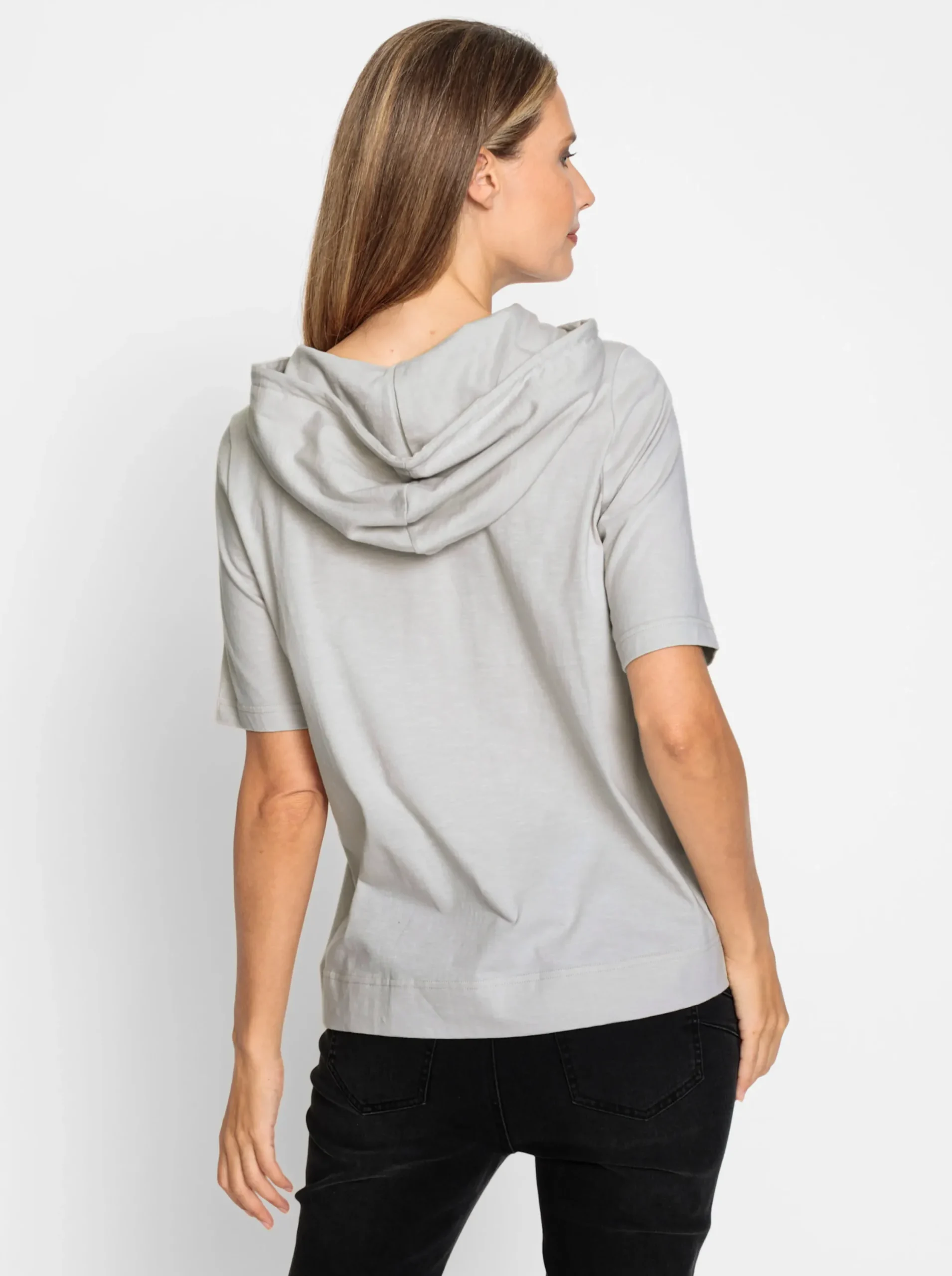 Shirts|heine Kapuzenshirt mit Glitzersteinen hellgrau-meliert