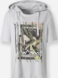 Shirts|heine Kapuzenshirt mit Glitzersteinen hellgrau-meliert
