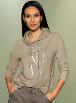 Shirts|heine Kapuzenshirt mit Glitzersteinen sesam