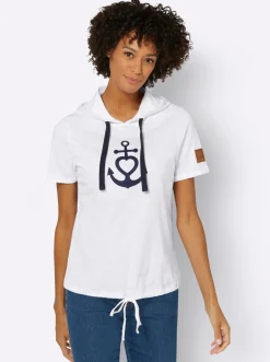 Pullover|Shirts| Kapuzenshirt mit kurzen Ärmeln weiß-marine