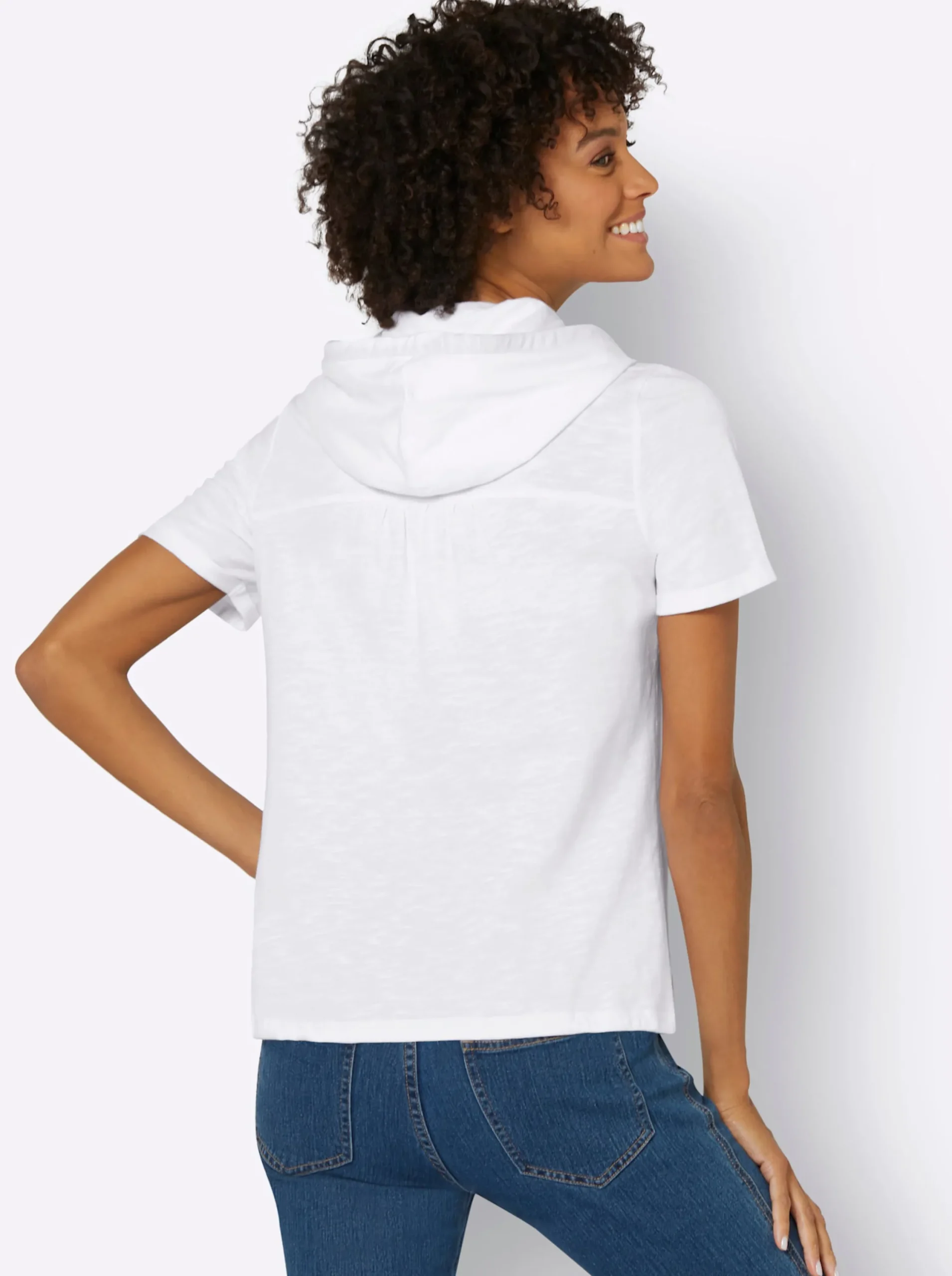 Pullover|Shirts| Kapuzenshirt mit kurzen Ärmeln weiß-marine