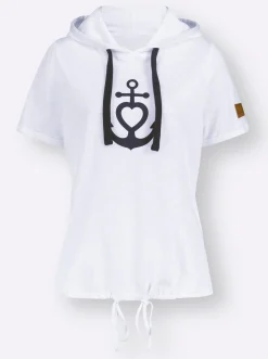 Pullover|Shirts| Kapuzenshirt mit kurzen Ärmeln weiß-marine