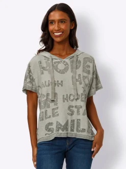 Shirts|heine Kapuzenshirt mit Oil-dyed-Waschung khaki