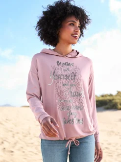Shirts|heine Kapuzenshirt mit Spitze mauve