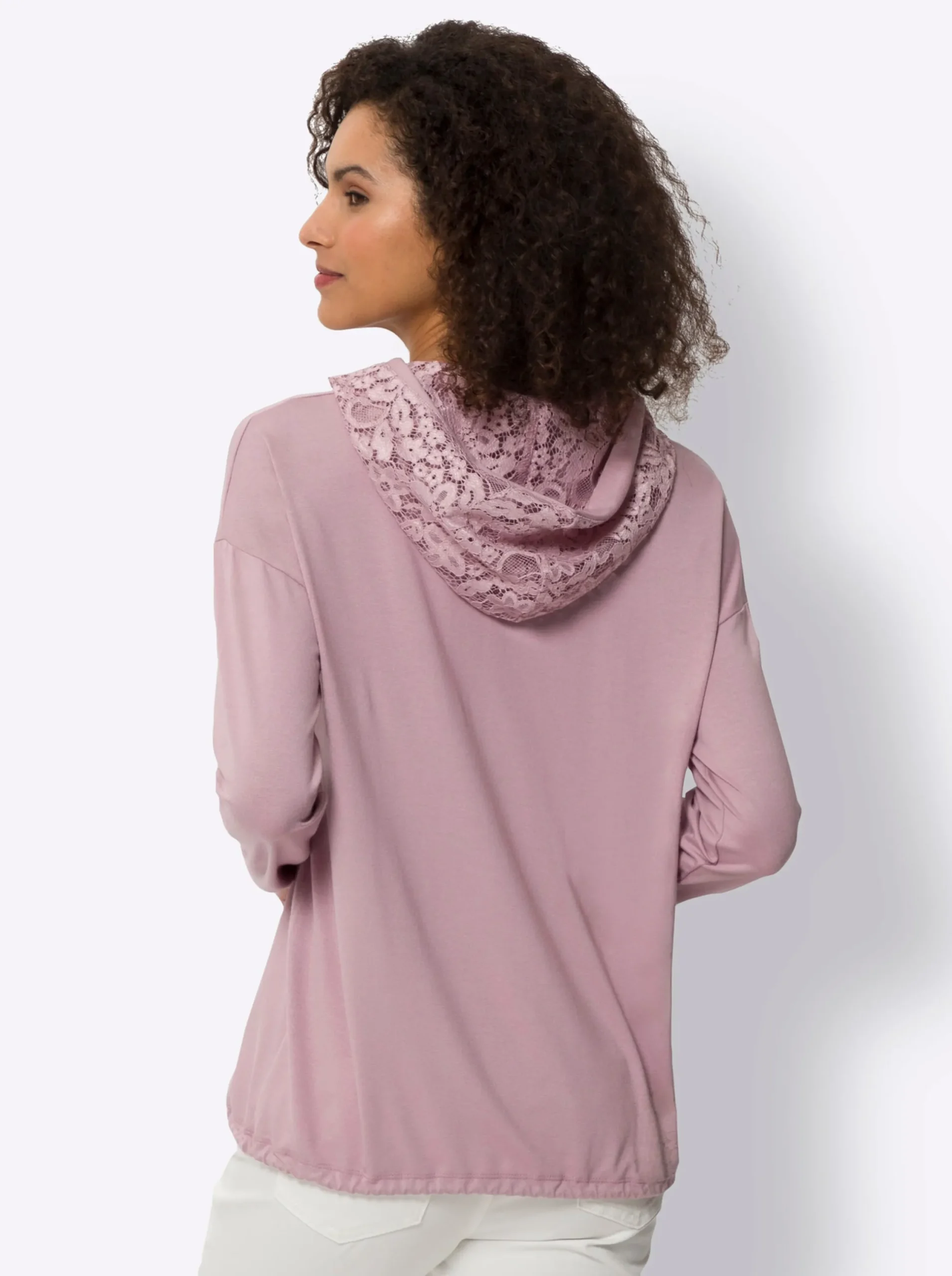 Shirts|heine Kapuzenshirt mit Spitze mauve