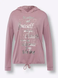 Shirts|heine Kapuzenshirt mit Spitze mauve