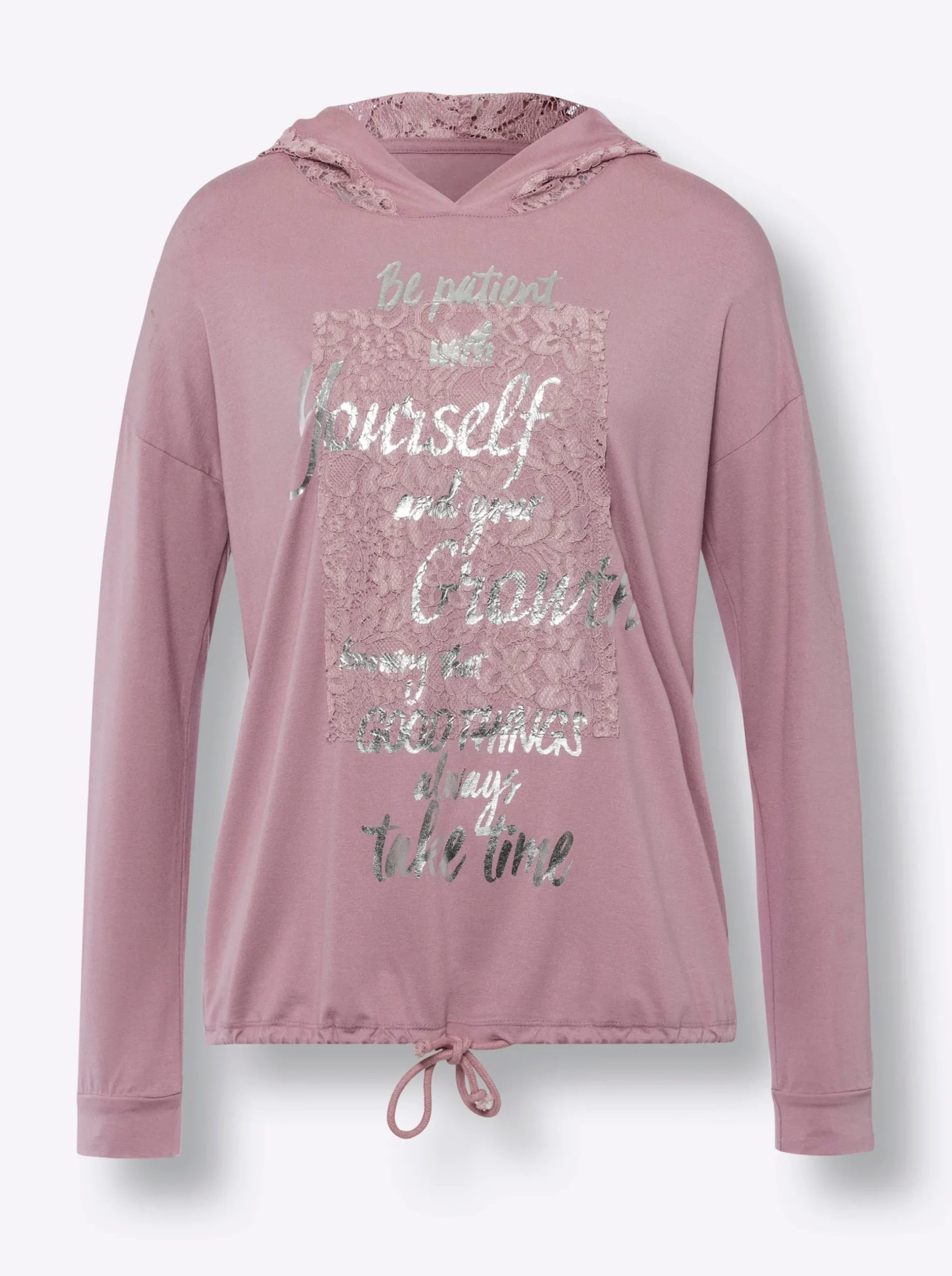 Shirts|heine Kapuzenshirt mit Spitze mauve