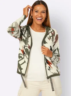 Strickjacken| Kapuzenstrickjacke champagner-khaki-bedruckt