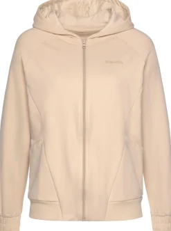 Jacken|Shirts| Kapuzensweatjacke beige
