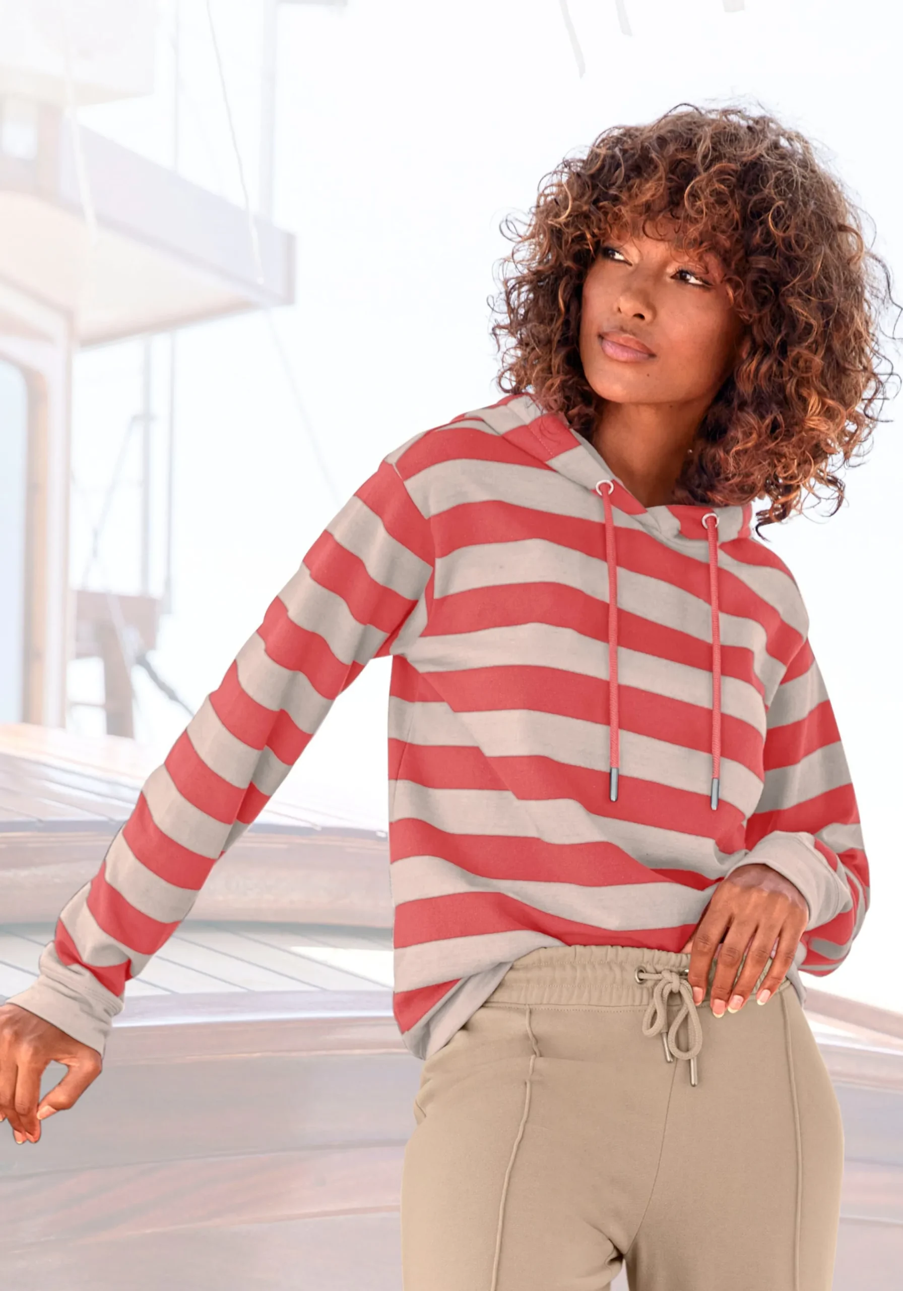 Shirts|H.I.S Kapuzensweatshirt rot-nougat-gestreift