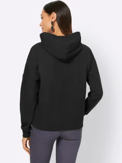 Pullover|heine Kapuzensweatshirt mit Effektgarn-Schriftzug schwarz