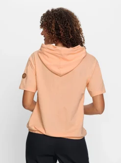 Pullover|Shirts| Kapuzensweatshirt mit elastischem Saum apricot-ecru-bedruckt