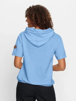 Pullover|Shirts| Kapuzensweatshirt mit elastischem Saum eisblau-ecru-bedruckt