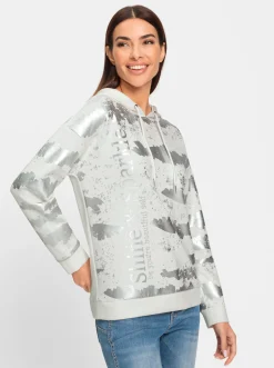 Pullover|Shirts|heine Kapuzensweatshirt mit Foliendruck ecru