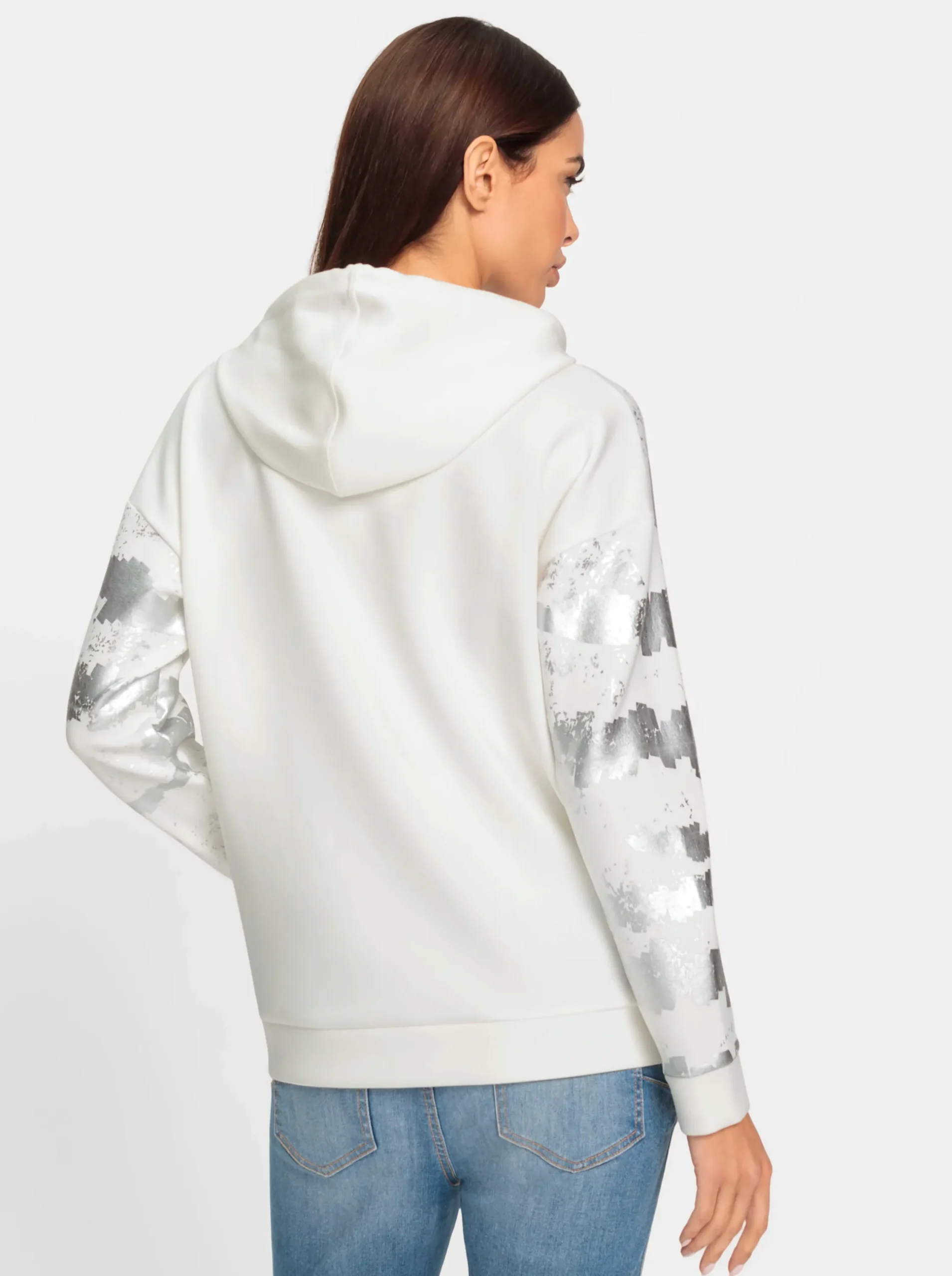 Pullover|Shirts|heine Kapuzensweatshirt mit Foliendruck ecru