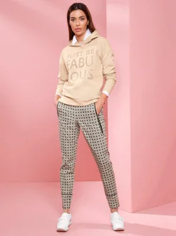 Pullover|heine Kapuzensweatshirt mit Schriftzug und Glitzersteinchen sand