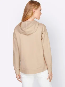 Pullover|heine Kapuzensweatshirt mit Schriftzug und Glitzersteinchen sand