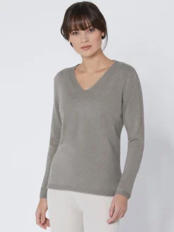 Basics|CREATION L PREMIUM Kaschmirpullover grau-meliert