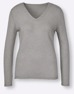 Basics|CREATION L PREMIUM Kaschmirpullover grau-meliert