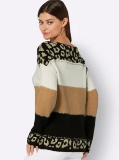 Pullover| Kaschmirpullover schwarz-sand-gestreift