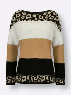 Pullover| Kaschmirpullover schwarz-sand-gestreift