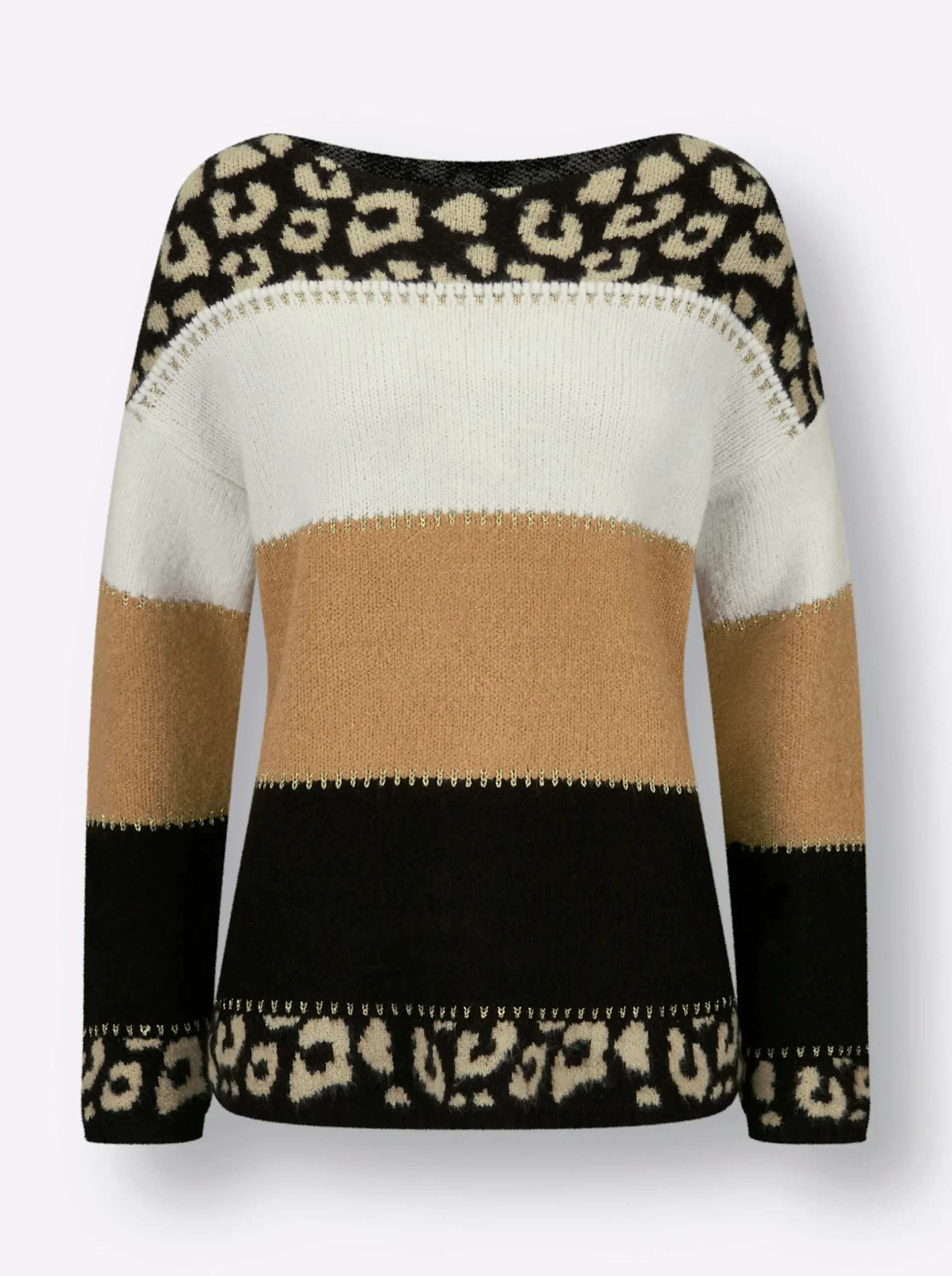 Pullover| Kaschmirpullover schwarz-sand-gestreift