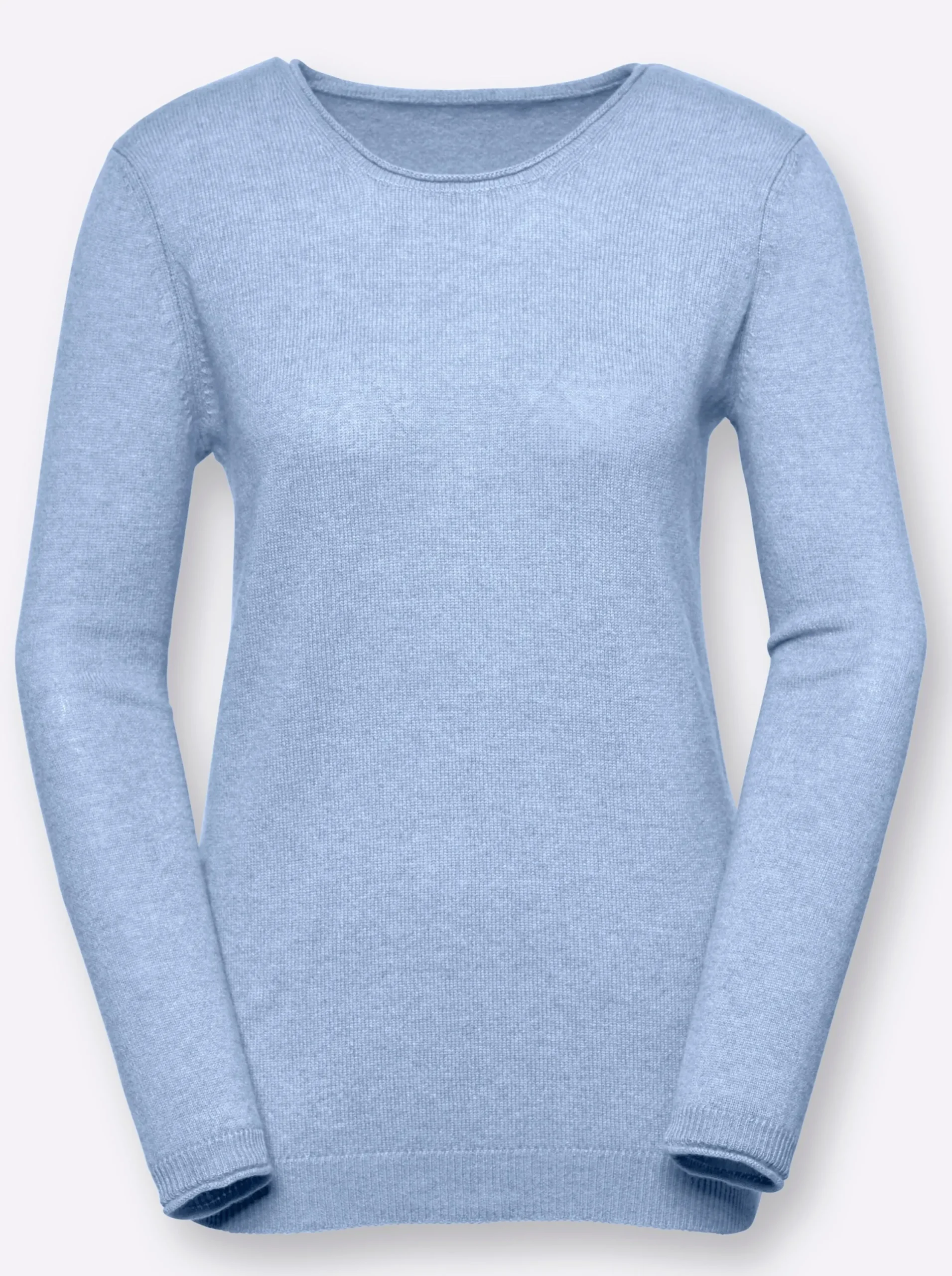 Basics| Kaschmirpullover mit Rollkanten blau-meliert