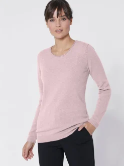 Pullover| Kaschmirpullover mit Rollkanten rosé-meliert
