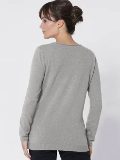 Basics| Kaschmirpullover mit Rollkanten grau-meliert