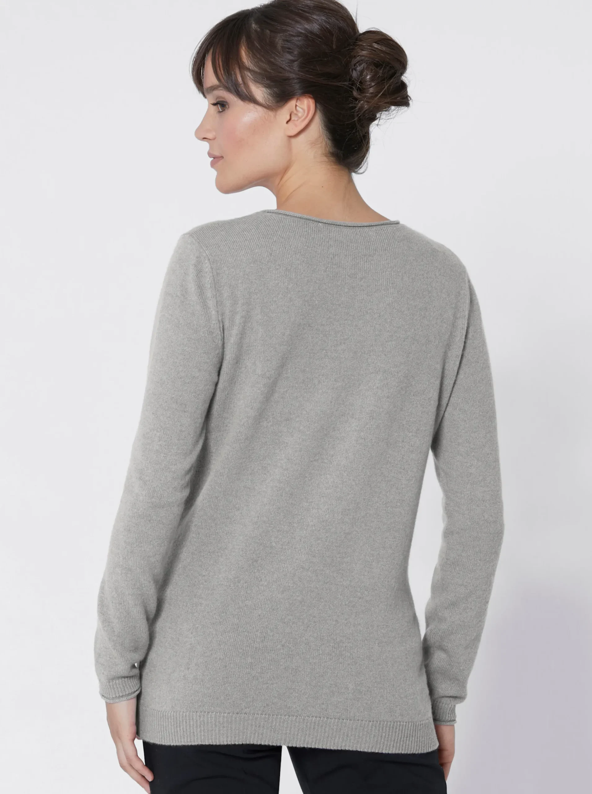 Basics| Kaschmirpullover mit Rollkanten grau-meliert