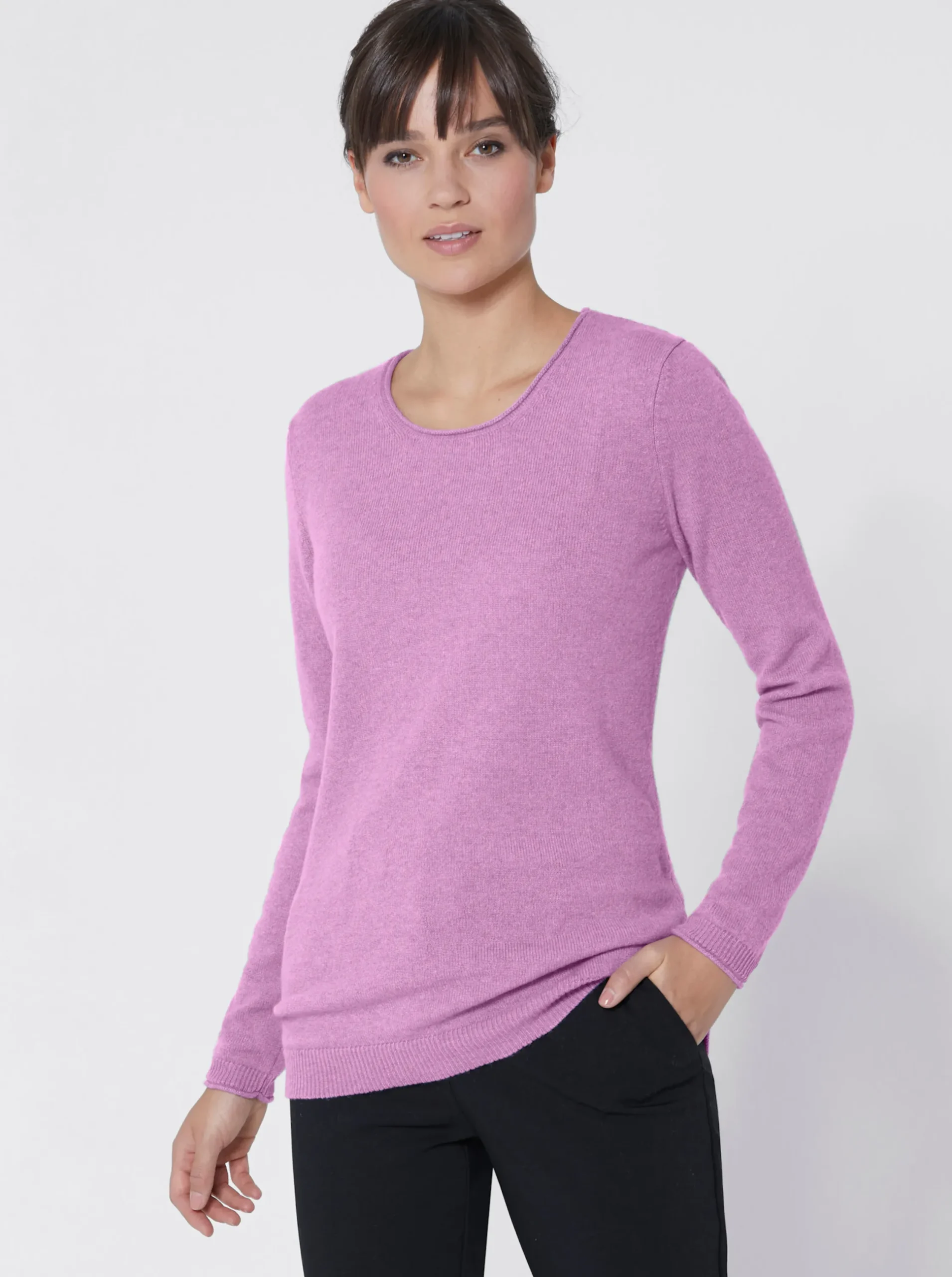 Basics| Kaschmirpullover mit Rollkanten flieder-meliert