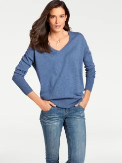 Pullover|heine Kaschmirpullover mit V-Ausschnitt blau