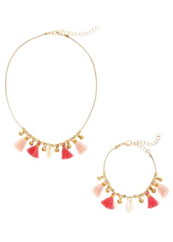 Schmuck|LASCANA Ketten und Armband Set goldfarben-pink-rosa/pink/rosa