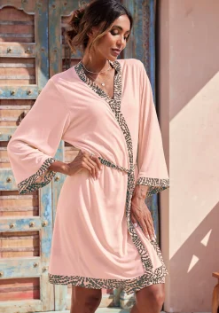 Nachtwäsche|LASCANA Kimono rosaanthrazitgemustert