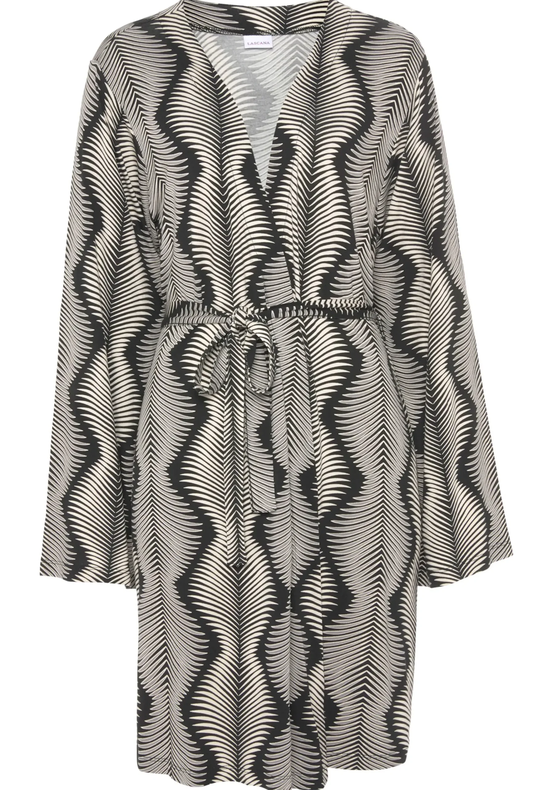 Nachtwäsche|LASCANA Kimono schwarz-weißbedruckt